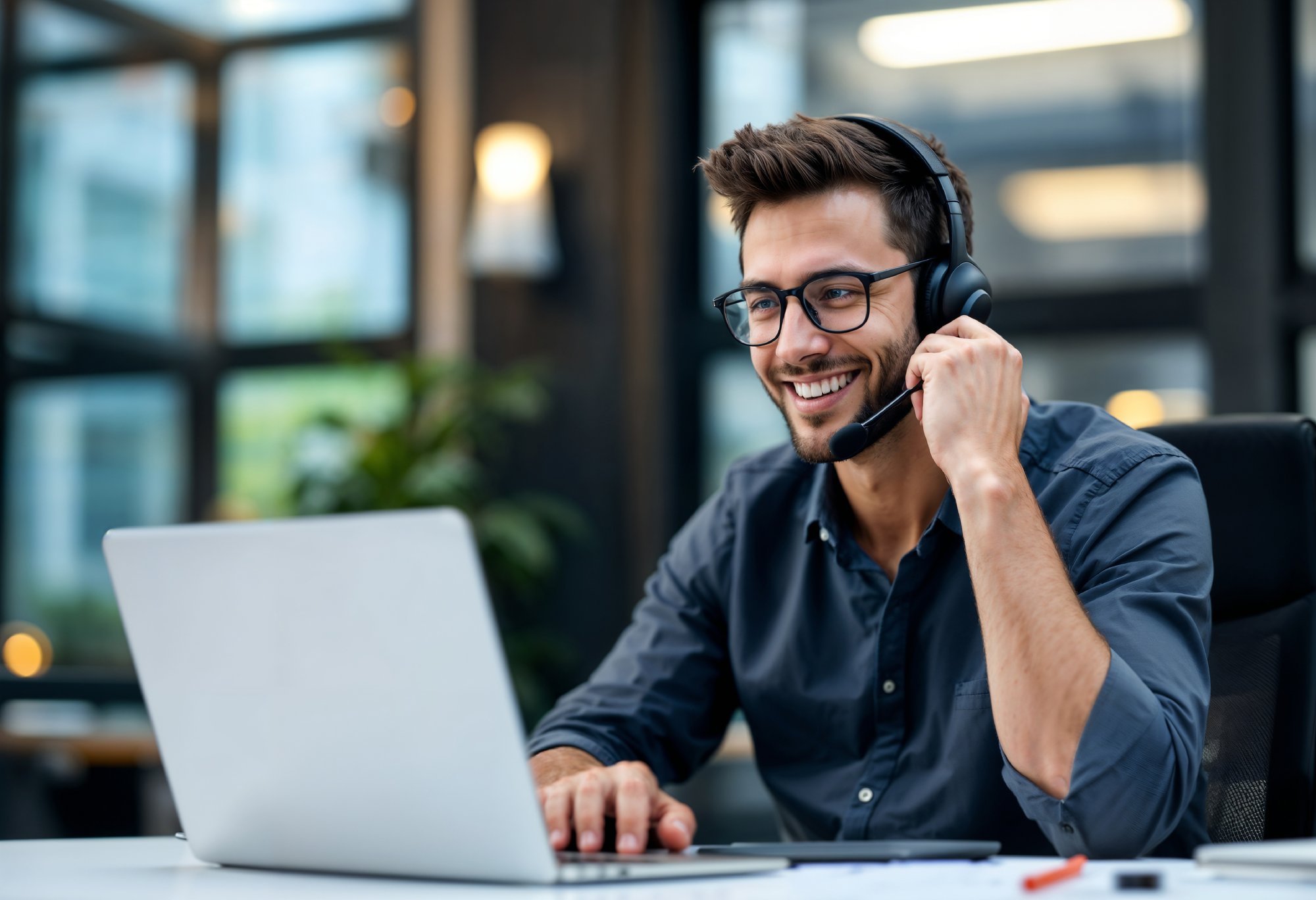 Man on phone with computer